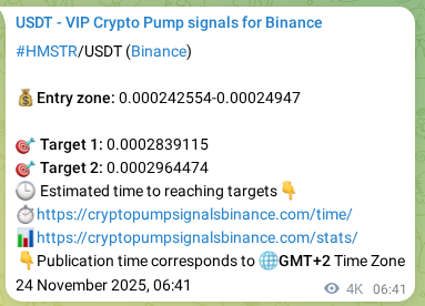 View the trading signal verification for HMSTR pump from Binance, 28 November 2025, 22:28 Trading signal verification: HMSTR pump from Binance, 28 November 2025, 22:28
