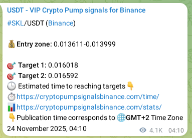 Crypto market signal proof: SKL pump on Binance, 29 November 2025, 08:52