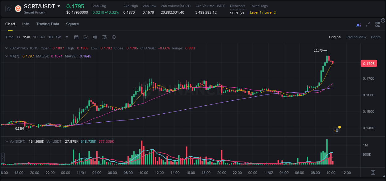 Binance exchange pump report for SCRT, 02 November 2025, 09:28 Binance exchange pump report for SCRT, 02 November 2025, 09:28