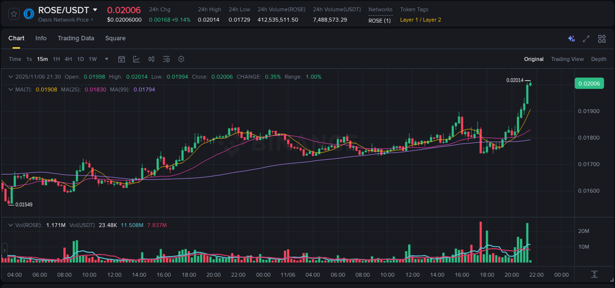Binance pump data for ROSE at 06 November 2025, 21:29 Binance pump data for ROSE at 06 November 2025, 21:29