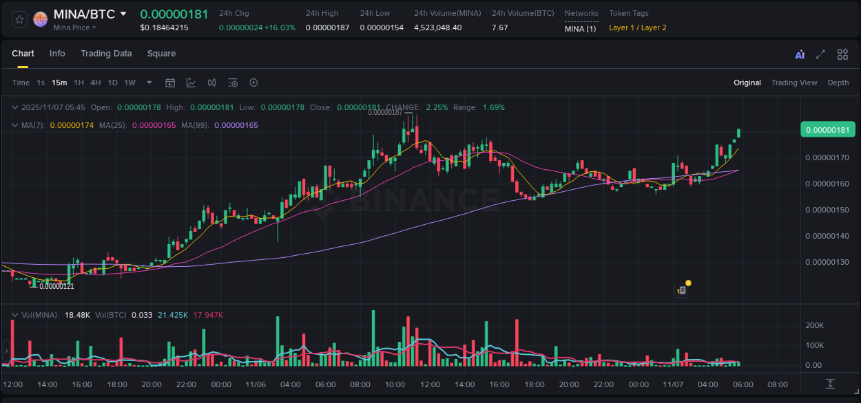 Real-time report of MINA pump on Binance, 07 November 2025, 05:52