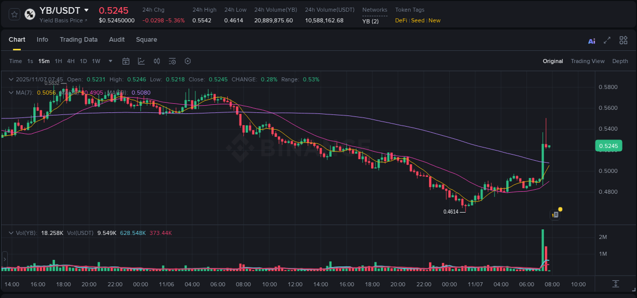 Binance trading data for YB pump, 07 November 2025, 07:28