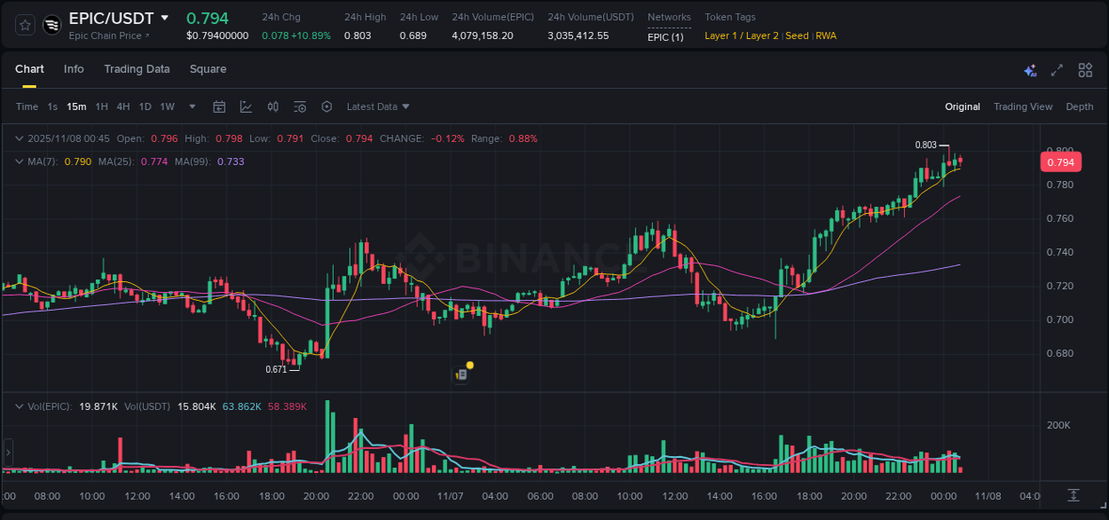 Report of EPIC pump on Binance at 08 November 2025, 00:17