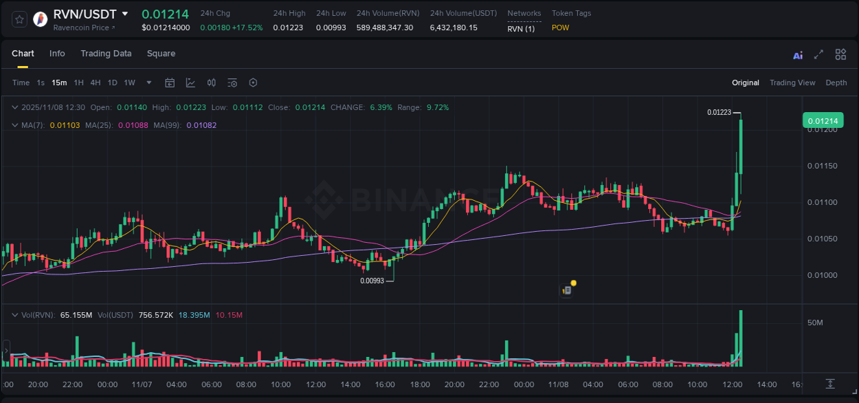 Volatility expansion: RVN trading surge on Binance, 08 November 2025, 12:32