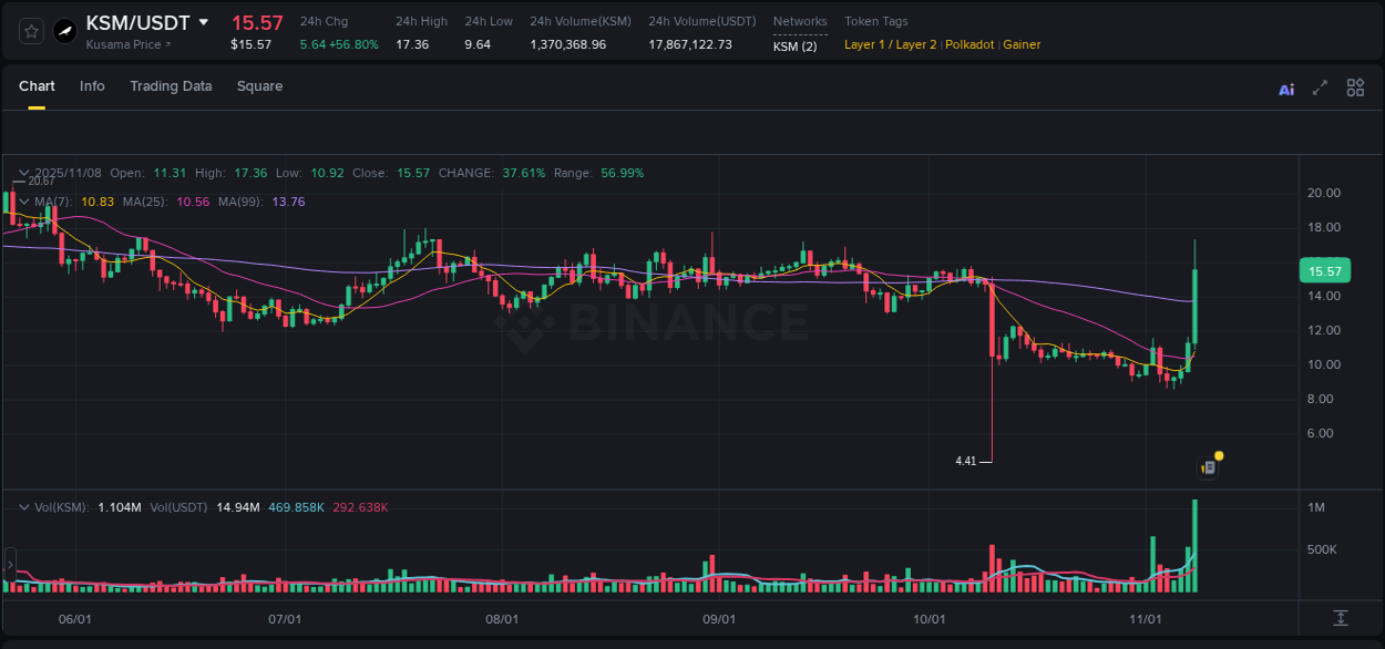 Detailed report of KSM's pump on Binance at 08 November 2025, 15:55