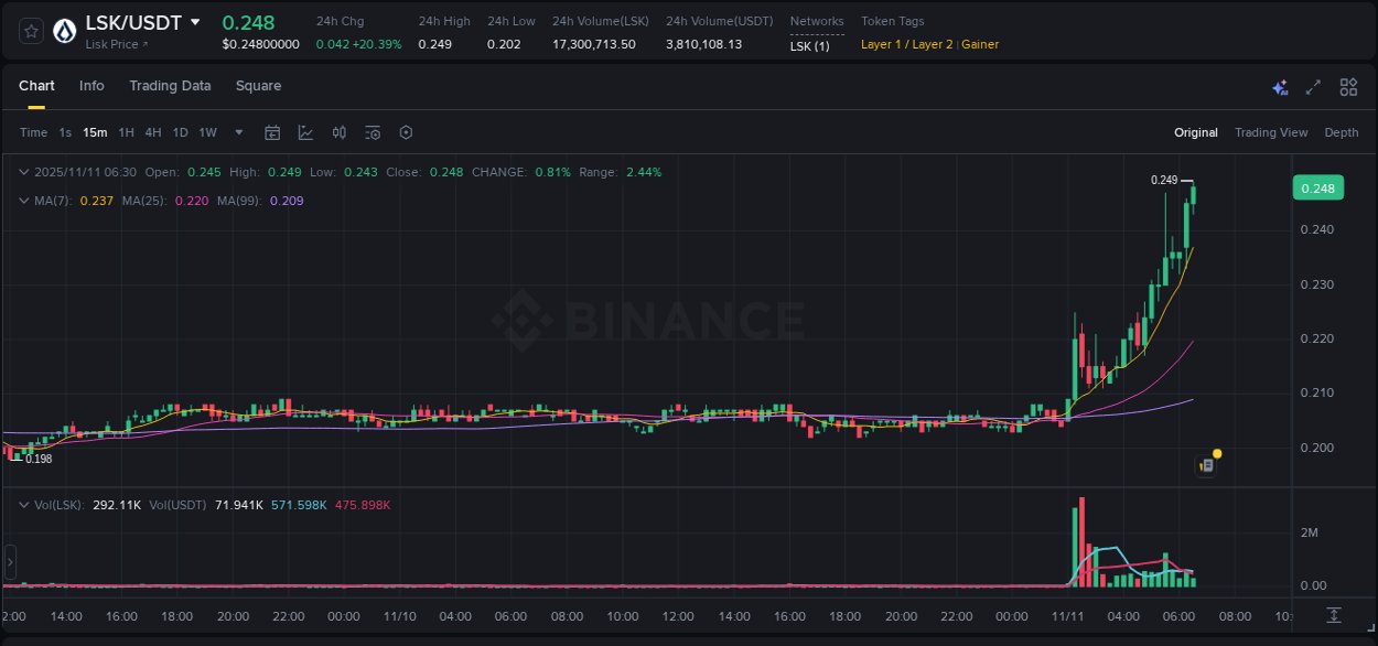 Explore the LSK price surge report from Binance, timestamp: 11 November 2025, 06:33 LSK price surge report from Binance, timestamp: 11 November 2025, 06:33
