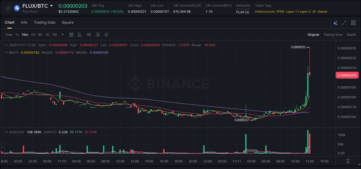 See the detailed report of FLUX's pump on Binance at 11 November 2025, 11:59 Analysis of FLUX pump activity on Binance at 11 November 2025, 11:59