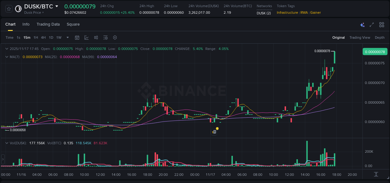 Real-time report of DUSK pump on Binance, 17 November 2025, 17:56 Real-time report of DUSK pump on Binance, 17 November 2025, 17:56