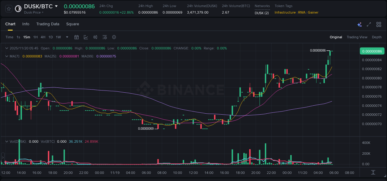 Detailed insights into DUSK's pump on Binance at 20 November 2025, 05:44 Detailed report of DUSK's pump on Binance at 20 November 2025, 05:44