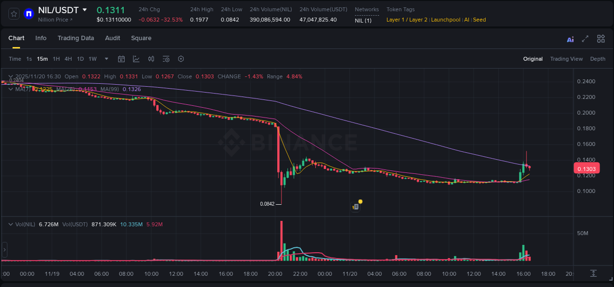 Crypto pump report: Dive into NIL on Binance, 20 November 2025, 16:16 Crypto pump report: NIL on Binance, 20 November 2025, 16:16