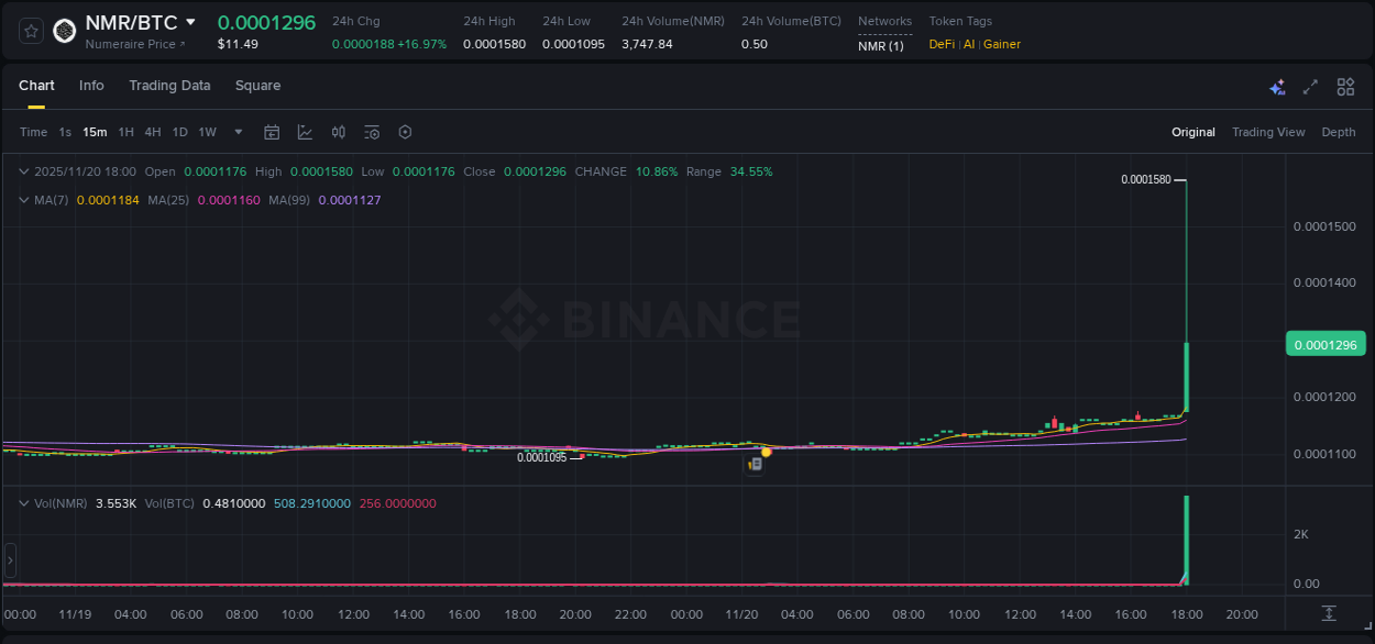 Detailed insights into NMR's pump on Binance at 20 November 2025, 18:02 Detailed report of NMR's pump on Binance at 20 November 2025, 18:02