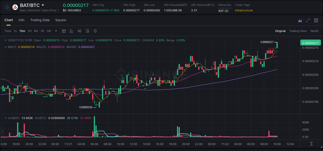 Detailed report of BAT's pump on Binance at 22 November 2025, 10:05