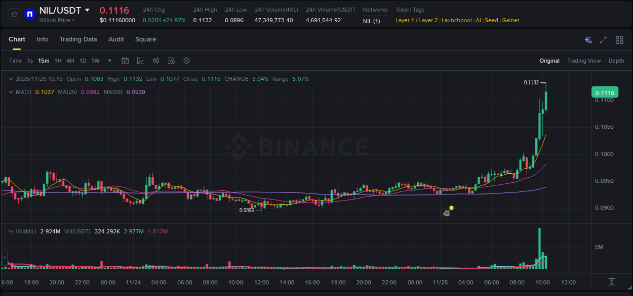 Binance pump data for NIL at 25 November 2025, 10:16