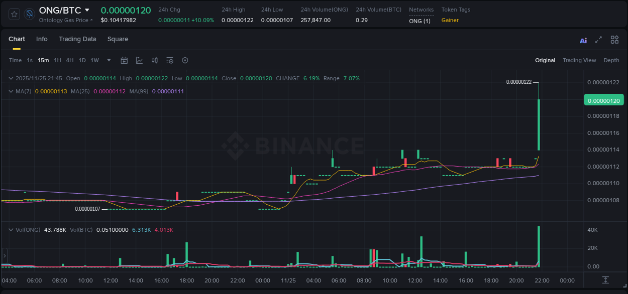 Binance exchange pump report for ONG, 25 November 2025, 21:55 Binance exchange pump report for ONG, 25 November 2025, 21:55