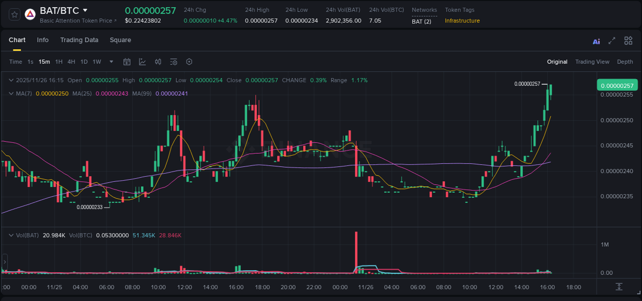 Trading insight: BAT pump report from Binance, 26 November 2025, 16:23 Trading insight: BAT pump report from Binance, 26 November 2025, 16:23