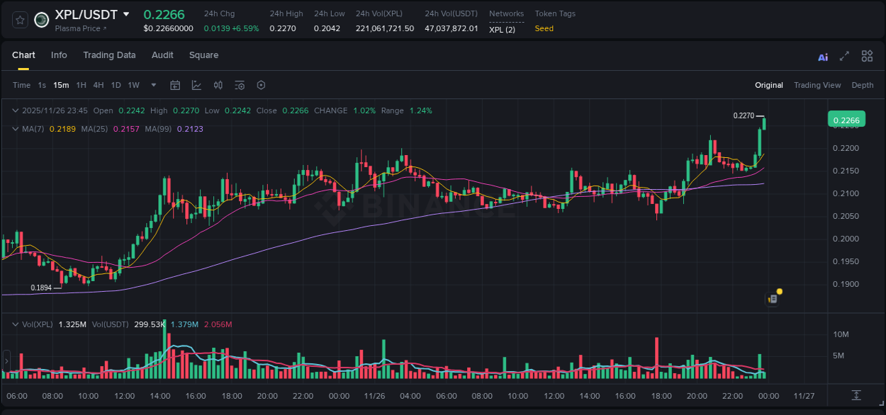 Understand market trends for WIP XPL pump on Binance at 26 November 2025, 23:46 Market trend report: XPL pump on Binance at 26 November 2025, 23:46
