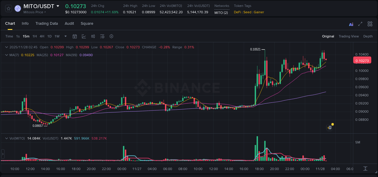 Explore the MITO price surge report from Binance, timestamp: 28 November 2025, 02:29 MITO price surge report from Binance, timestamp: 28 November 2025, 02:29