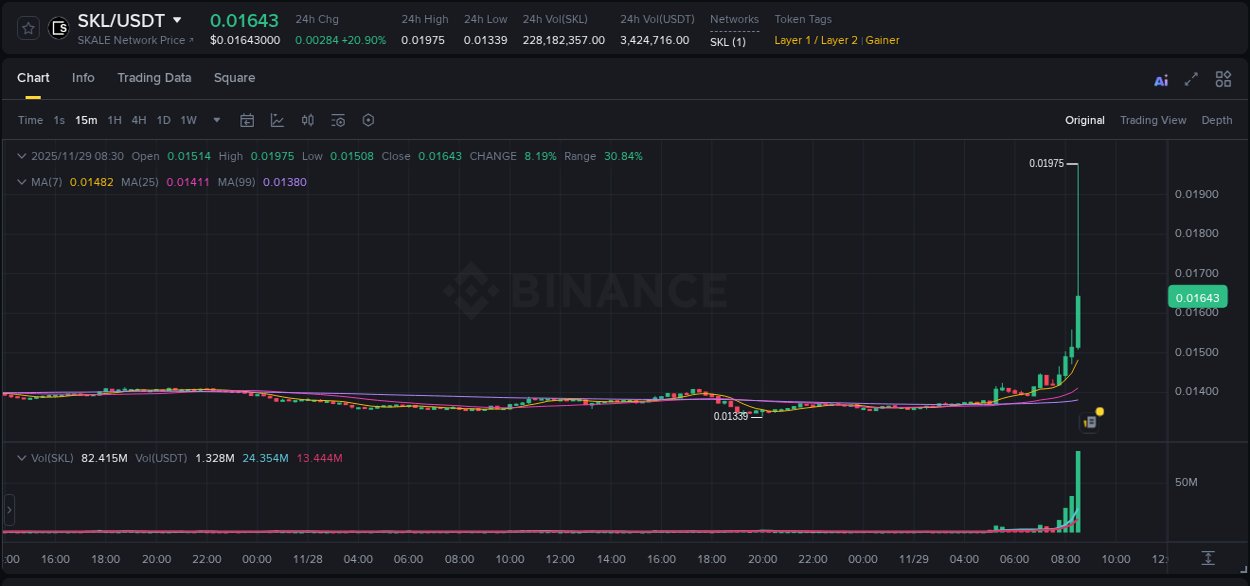 Trading insight: SKL pump report from Binance, 29 November 2025, 08:38